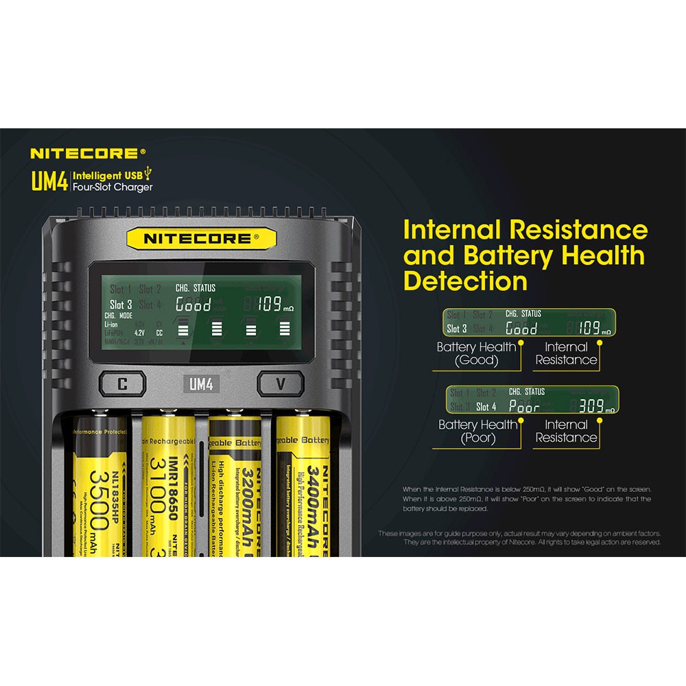 Nitecore Intelligent USB Charger Baterai 4 Slot Li-ion NiMH - UM4 - NRAD0SBK Black