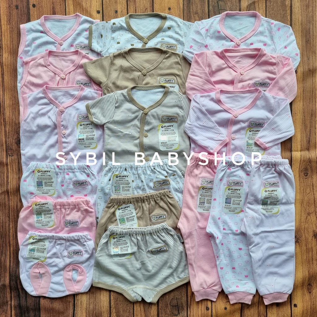 FLUFFY Paket Original Lengkap Baju Bayi (0-3 Bln) Perlengkapan Baru Lahir & Kado Bayi SNI-FLUFY PINK KHAKI BIS