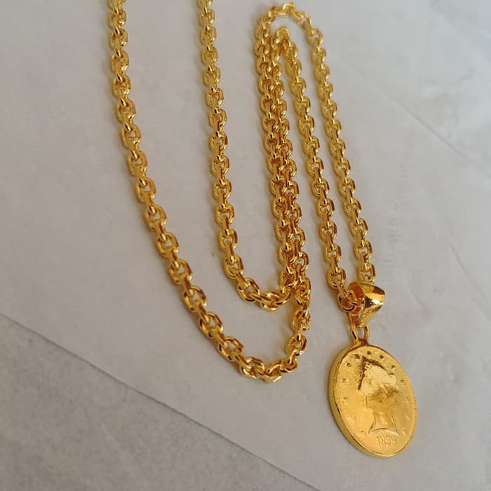 Kalung Bandul Koin Sayap Lapis Emas 24k