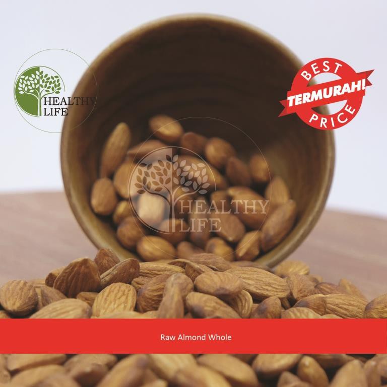 Raw Almond Whole 1kg (Almond Mentah) Ukuran Besar 27-30 Tanpa Cangkang