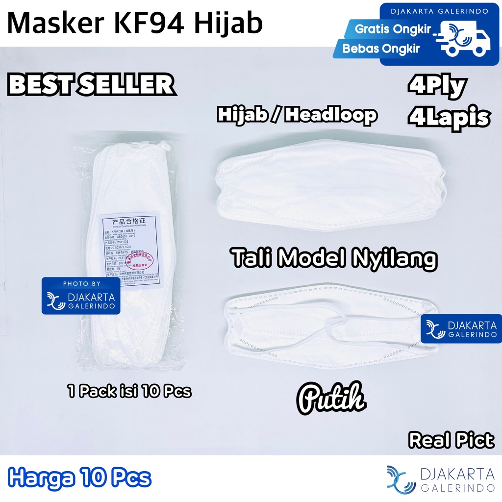 Masker KF94 Hijab / KF94 Headloop 4PLY Korea KPOP isi 10Pcs