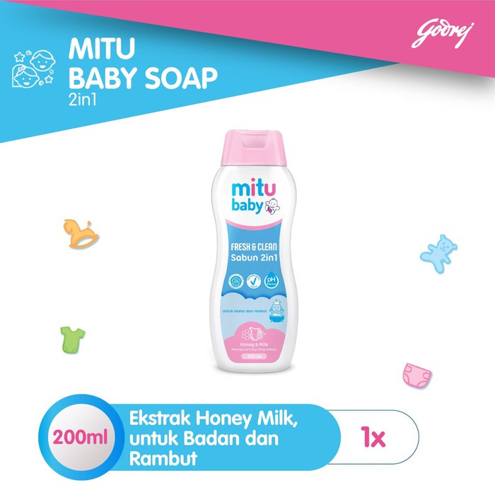 Mitu Baby Sabun 2in1 200ml/Sabun Baby/Sabun Cair/ Shampo Cair/Perlengkapan Mandi Baby