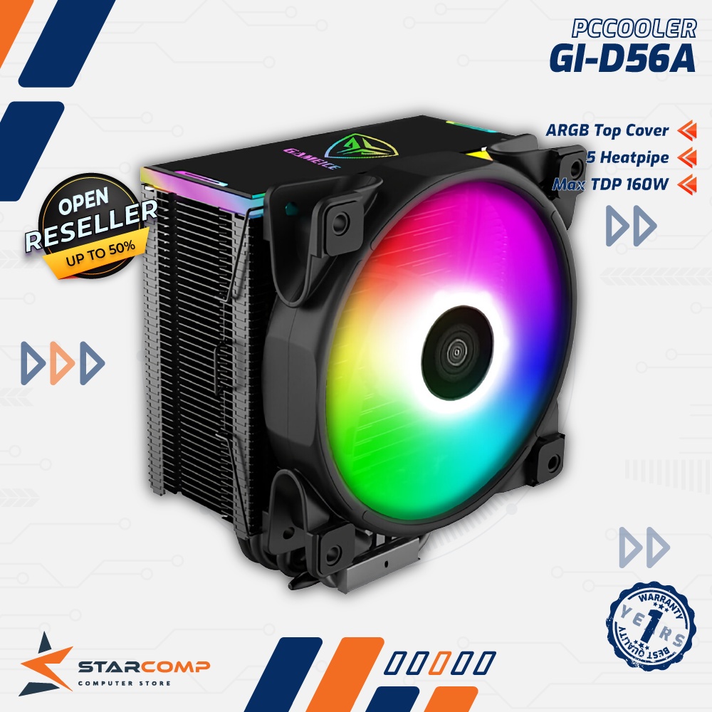 PCCOOLER GI-D56A ARGB CPU COOLER WITH 5 NICKEL PLATED HEATPIPE GI D56A