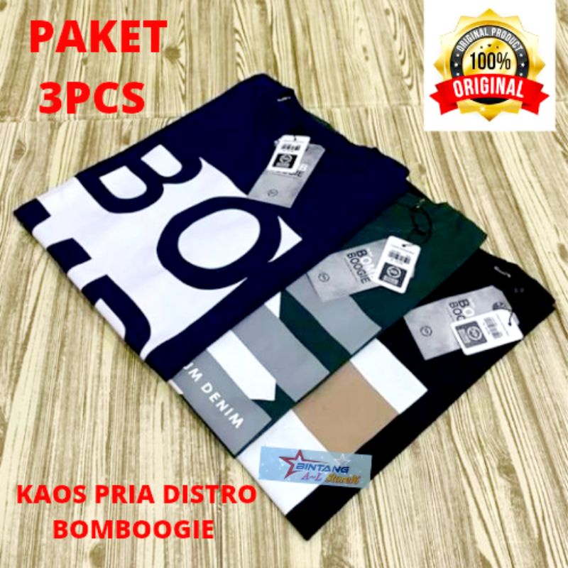 Kaos Pria Distro Kaos Bombogie  / 3pcs 100 Kaos Pria Original Terbaru 2022 Bahan Combad 28S Bisa Cod Ukuran M, L, XL