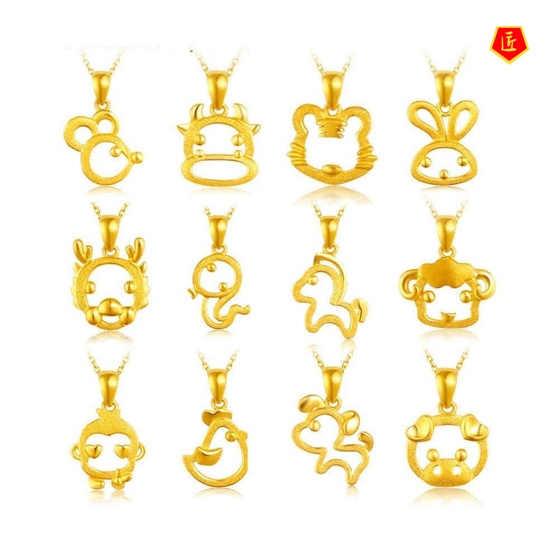 [Ready Stock]Chinese Zodiac Pendants Hollow Animal Gold Necklace Cute Simple