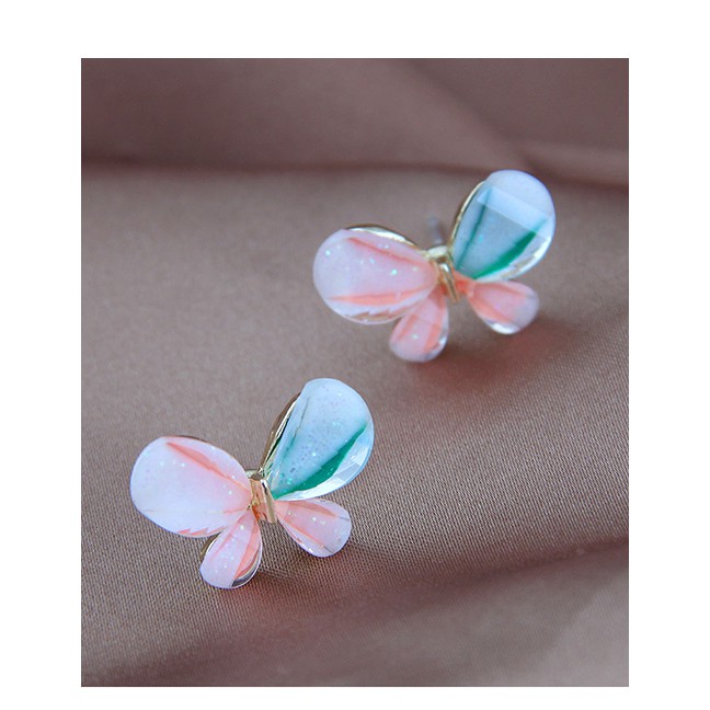 LRC Anting Tusuk Fashion Color Mixing Butterfly Alloy Contrast Color Stud Earrings A61828