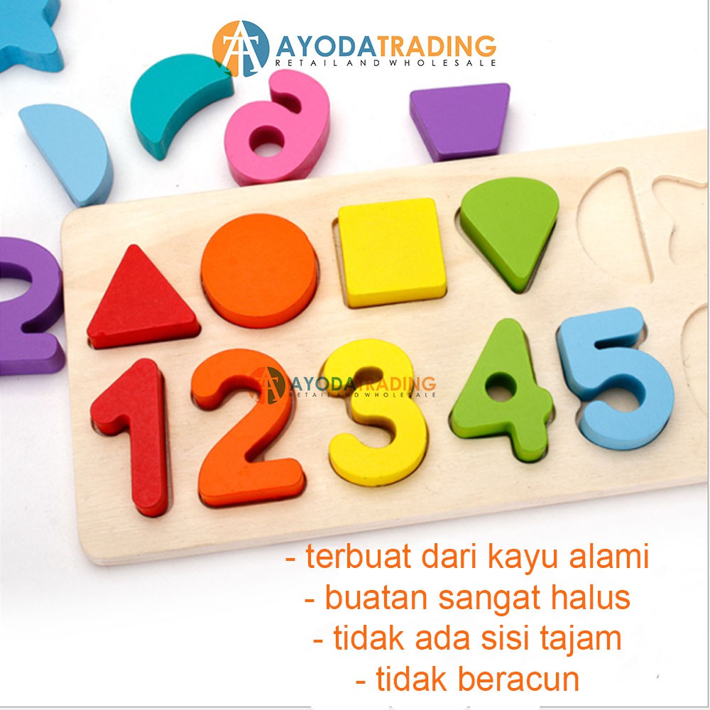 Montessori Wooden Number Shape Blocks Board Belajar Angka dan Bentuk