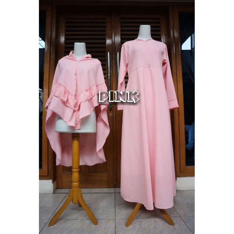 Gamis Syari Set Kerudung Abaya 2 IN 1 Setelan Muslim Maxi Polos Warna