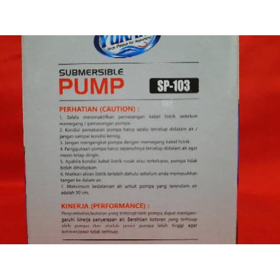 Pompa aquarium kolam hidroponik YUKARI SP 103 Readystock