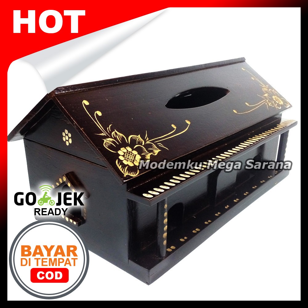 Box Tisu Kayu Jati Bentuk Rumah - 30x14x14 cm