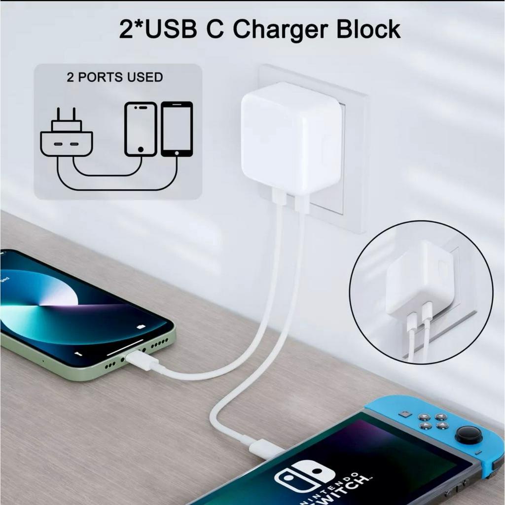 super travel Charger 35w Dual USB PD Type C + kabel c to lightning Fast Charging untuk iPh 11 12 13 14 Pmax PROMO SEN