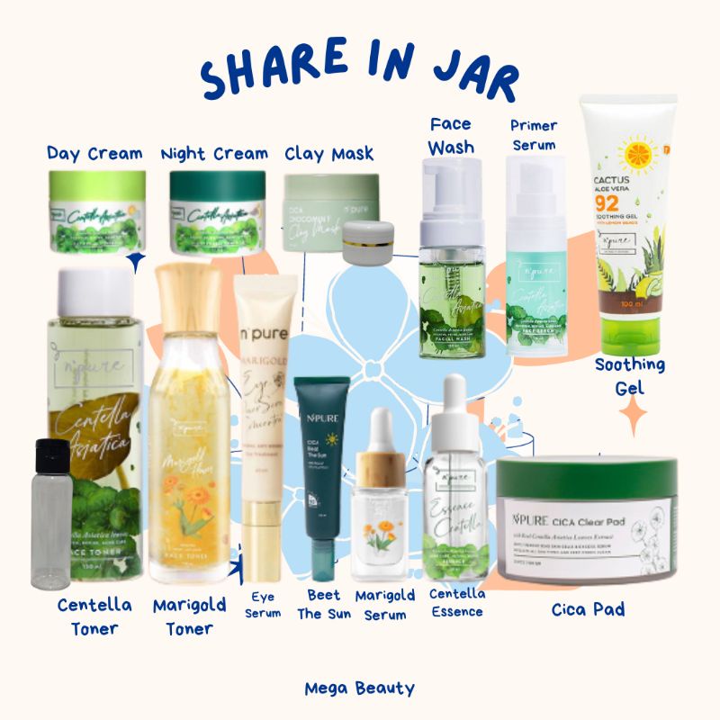(Share in Jar) NPURE N'PURE Centella Toner Essence Cream Marigold Primer Eye Serum Cica Clear Pad Cl