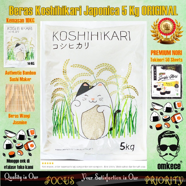 

Beras Jepang Koshihikari 5kg Beras Sushi Beras Onigiri Beras Japonica 100% ORI