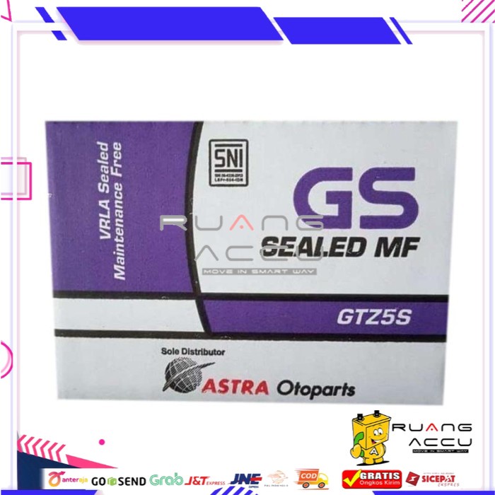 Accu/Aki Motor Kering GS Astra Original GTZ5S untuk motor Beat, Scoopy, Revo, Vixion, Blade, CRF 150