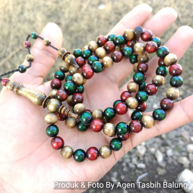 Tasbih Akar Bahar Tali Arus Kombinasi 3 Warna Size 7mm