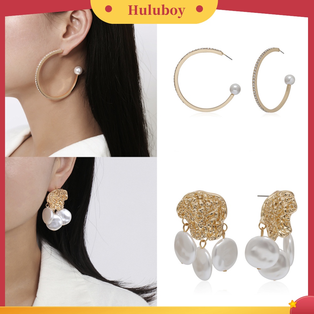 Hu Hu Hu Hu Hu Alat Bantu Pasang Kacamata♡ Anting Tusuk Gantung Wanita Desain Geometri Hias Mutiara Imitasi Untuk Hadiah