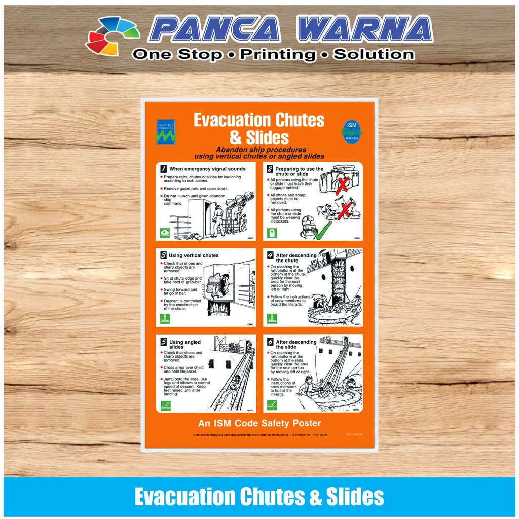 

Stiker Kapal Safety Sign Evacuation Chutes & Slide ISM Code Perkapalan
