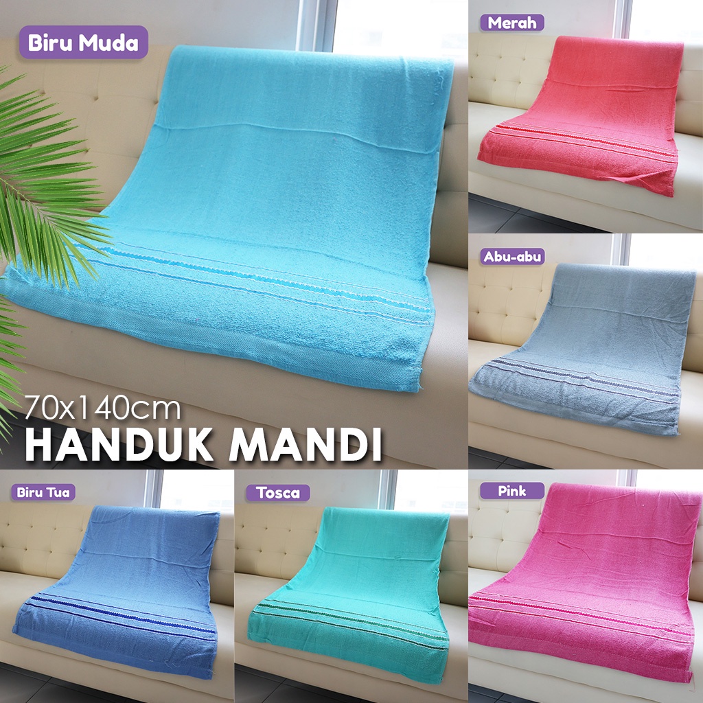 Handuk Mandi Polos List Jumbo Tebal Dewasa Size 70x140cm Katun Premium Perlengkapan Mandi Rumah Tangga Import - H17-B - Luckystar