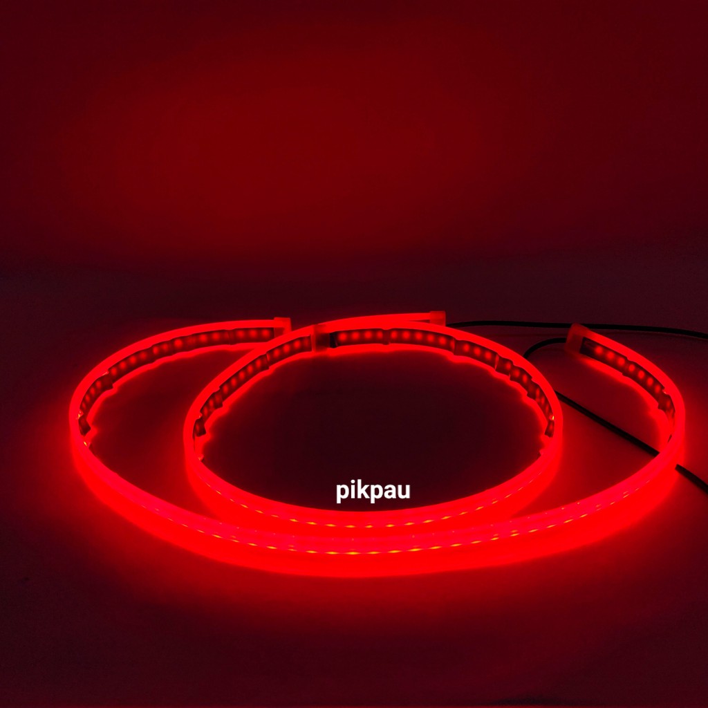 Sepasang LED Alis Slim Fleksibel DRL Waterproof 2 Warna 60cm Running Headlamp MotorMobil Warna Merah