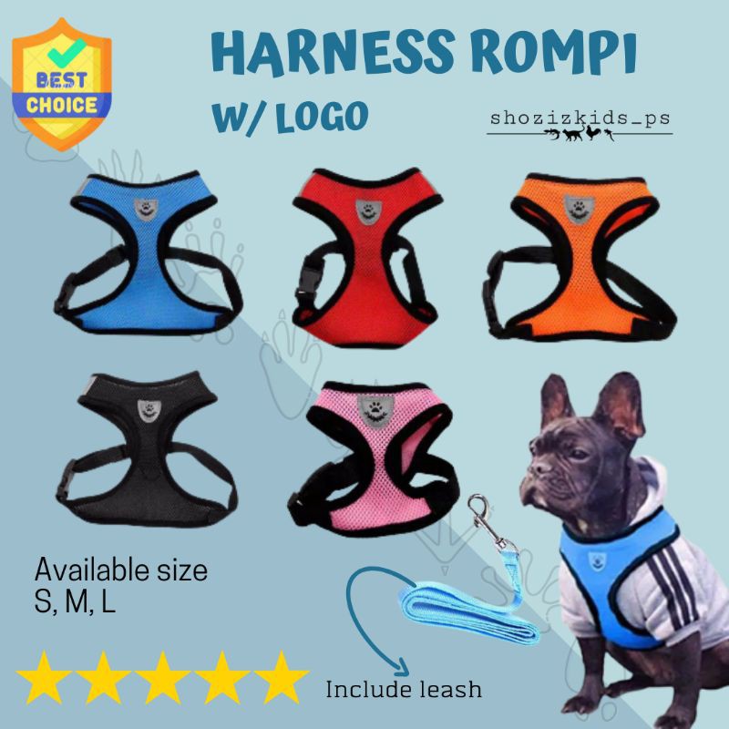 HARNESS ROMPI HARNES H TALI TUNTUN KUCING UNTUK JALAN LOGO KAKI HEWAN ANJING MUSANG OTTER