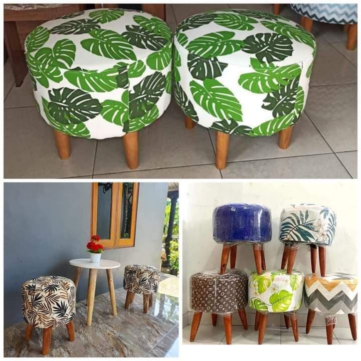 KURSI STOOL BULAT MINIMALIS SET KANVAS BISA REQUEST MOTIF / KURSI JAMUR