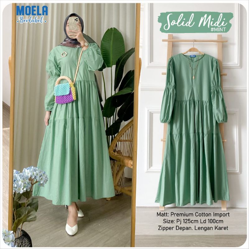 Solid Midi Dress Original Moela