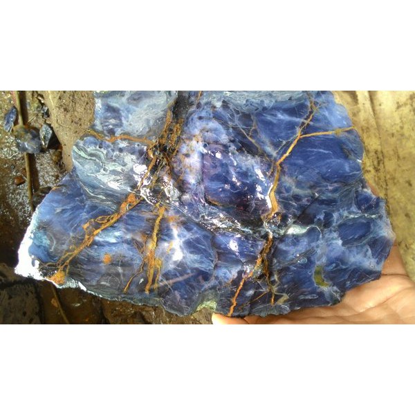 Bahan / Rough Blue Opal Mizone Kristal Serat Emas