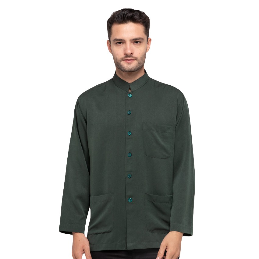 SHOHIB Baju koko Lengan Panjang HABIBI-HIJAU BOTOL