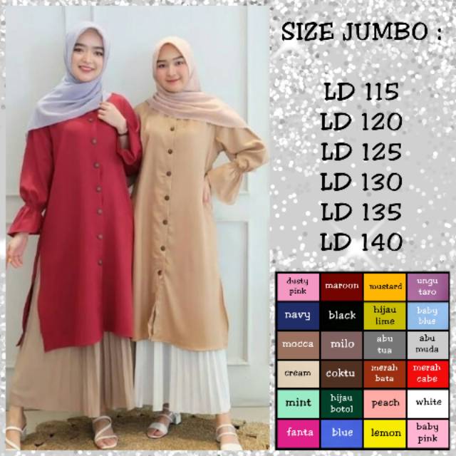 BAJU ATASAN LD 115/LD 120/LD 125/LD 130/LD135/LD140 BUSANA MUSLIM WANITA JUMBO NEW TIARA TUNIK TUNIC