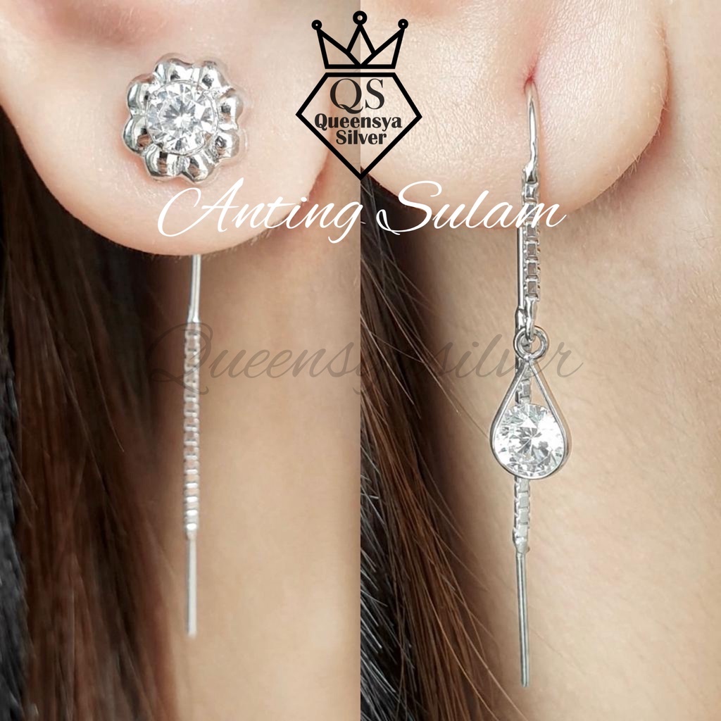 Anting Perak Asli Silver 925 || Lapis Emas Putih || Model Anting Kait/Sulam || Perhiasan Fashion Wanita