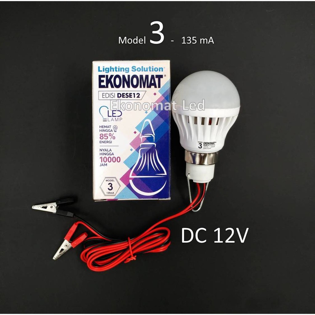 Lampu LED Ekonomat DESE12 3W Aki Solar Cell Panel Surya DC 12V Kabel