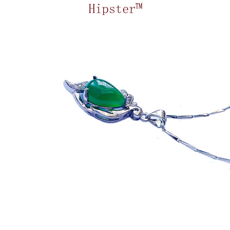 Retro Fashion Luxury Green Jade 18K Gold Pendant Full Diamond Necklace