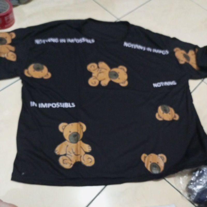 Kaos big size impossible bear fit XL bahan spandek