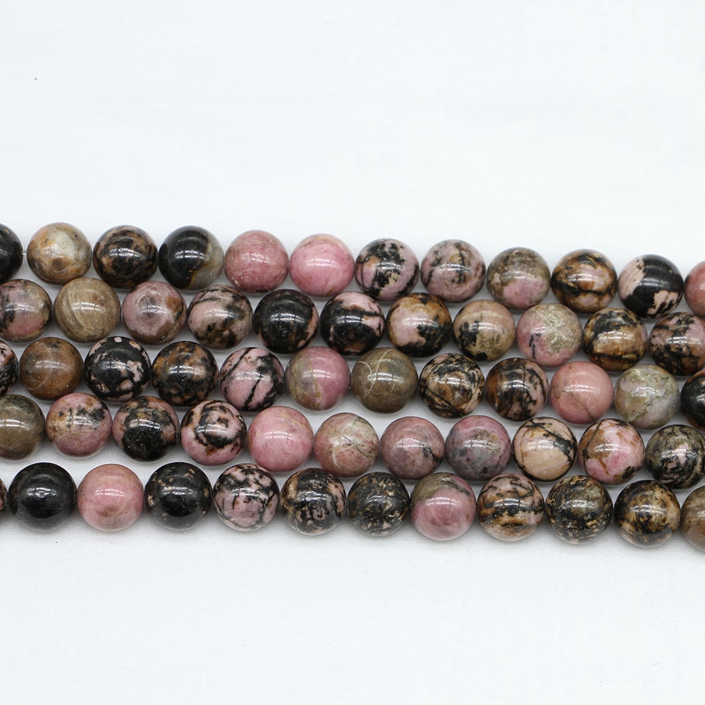 1 Untai / Lot Manik-Manik Batu Rhodonite Bulat Warna Hitam Untuk Membuat Perhiasan Gelang Kalung Diy