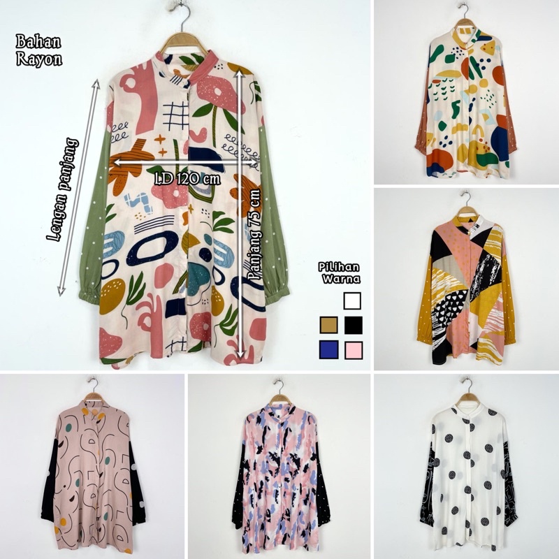 kemeja wanita  motif bahan rayon // kemeja-1