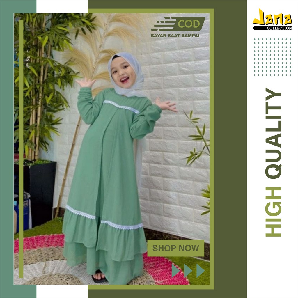 GAMIS ANAK PEREMPUAN MODEL RENDA BAHAN KATUN POLIMIKRO | BAJU MUSLIM ANAK PEREMPUAN TERBARU USIA 5 - 11 TAHUN