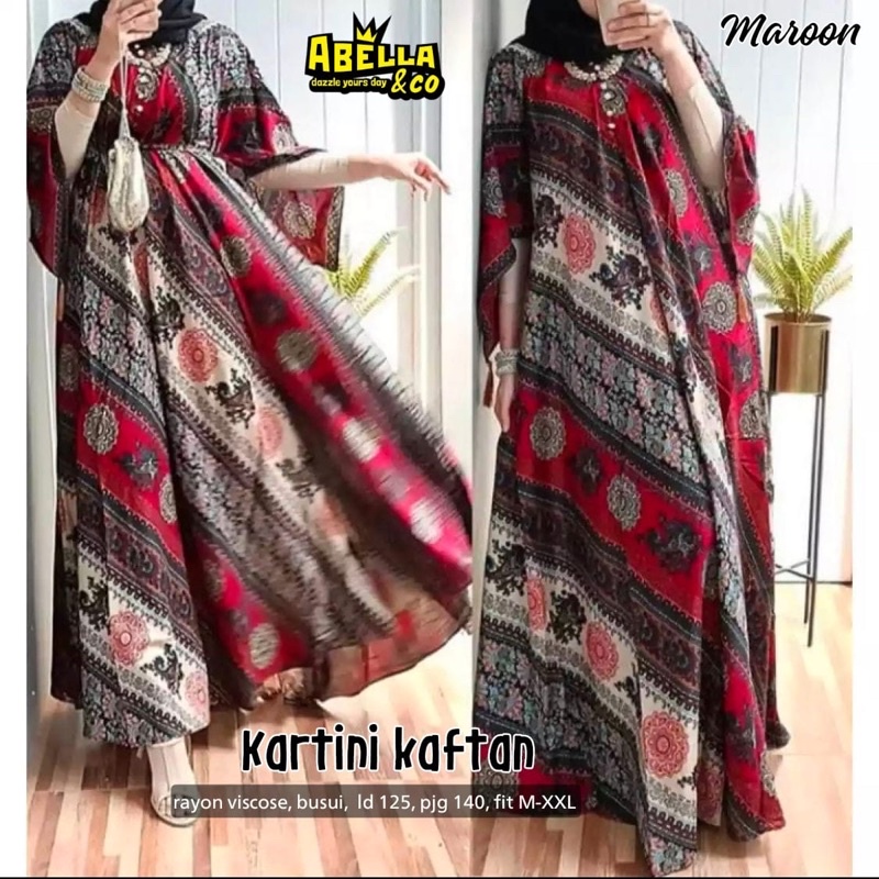 Dress maxi Wanita Muslim Motif Terbaru jumbo busui. Marsel kaftan Manda by Abella-Kartini marun