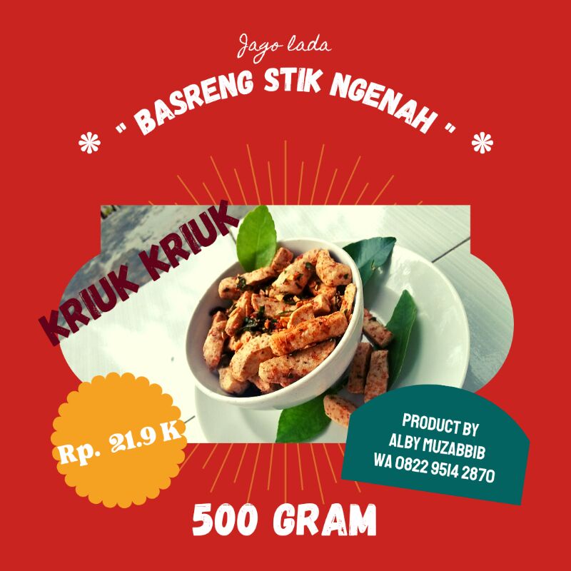 

Basreng stik pedas daun jeruk / cemilan pedas bastik jajanan viral