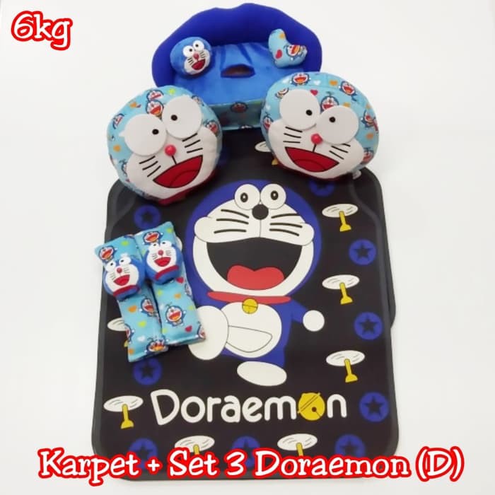 set bantal headrest kepala leher karpet mobil doraemon Pink fanta biru hitam 4
