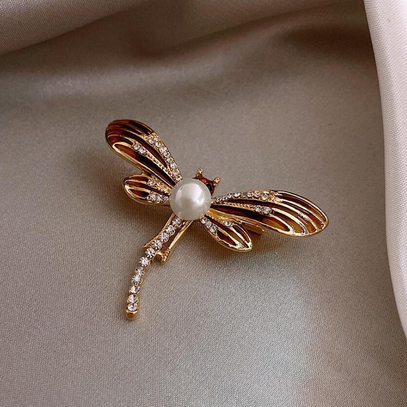 Bros Bentuk Capung Aksen Berlian Dan Mutiara Gaya Vintage Untuk Aksesoris Pakaian
