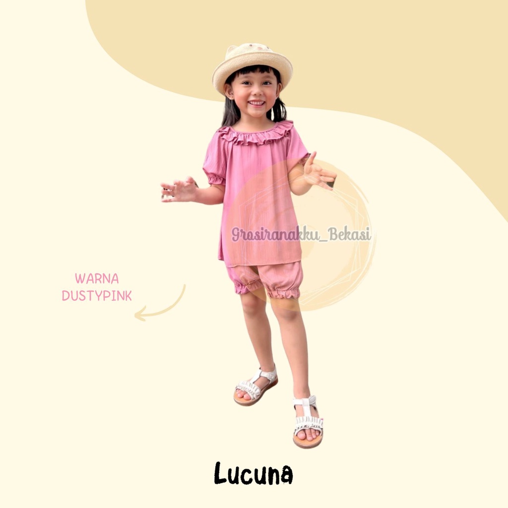 Setelan Anak Rayon Dahlia Lucuna Warna Dusty Pink Size 1-5 Tahun