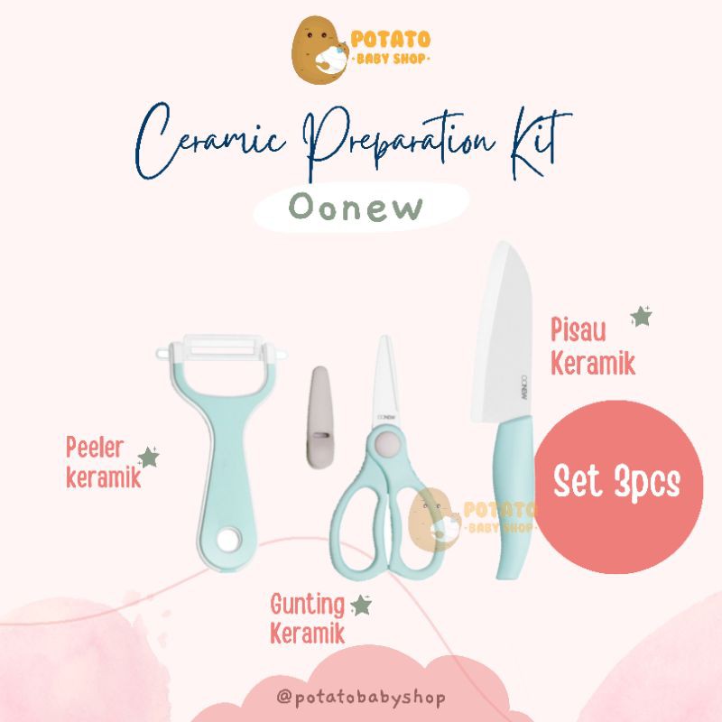 Oonew Ceramic Food Preparation Set / Gunting Pisau Peeler Keramik