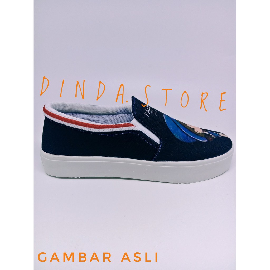 DINDA - SEPATU WANITA SLIP ON COUPLE TEEN PRINTING BEST SELLER MURAH - HITAM