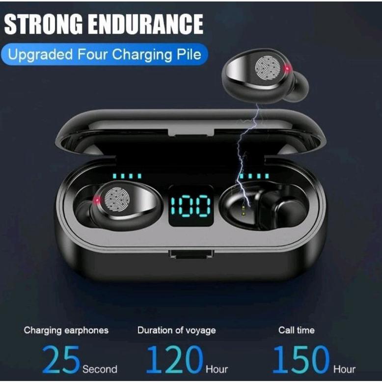 Headset Bluetooth Tws F9 + Powerbank Led True Wireless Earphone