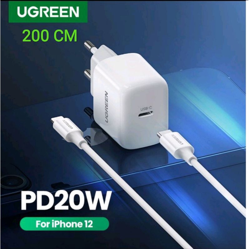 Charger Fast Ugreen 20 Watt + Kabel Type C to Lightning iPhone Mfi Power Delivery