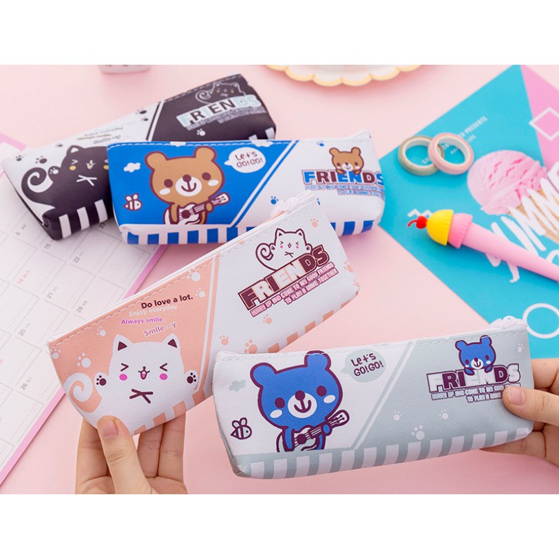 Tempat Pensil Gambar FRIENDS ANIMAL / Tempat Alat Tulis Karakter Lucu Motif FRIENDS ANIMAL Bear Cat