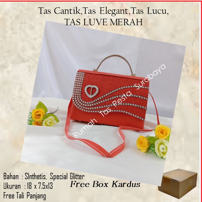 Tas Cantik,Tas Elegant,Tas Lucu,TAS LUVE MERAH