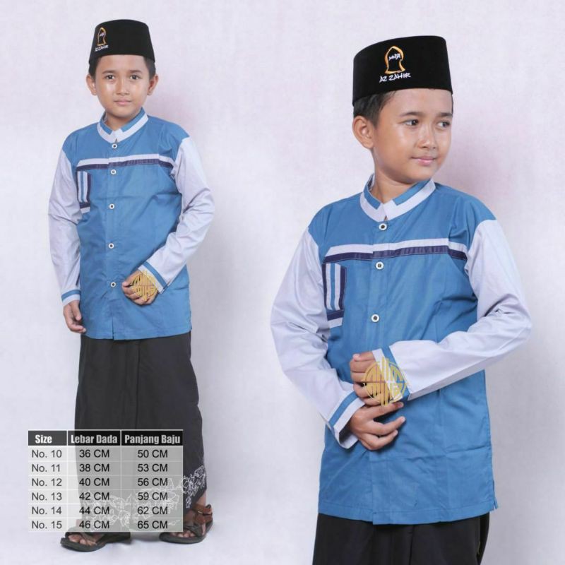 baju koko anak warna biru laut ukuran 11 , 12 , 13 untuk ansk SD batik veldanava pekalongan