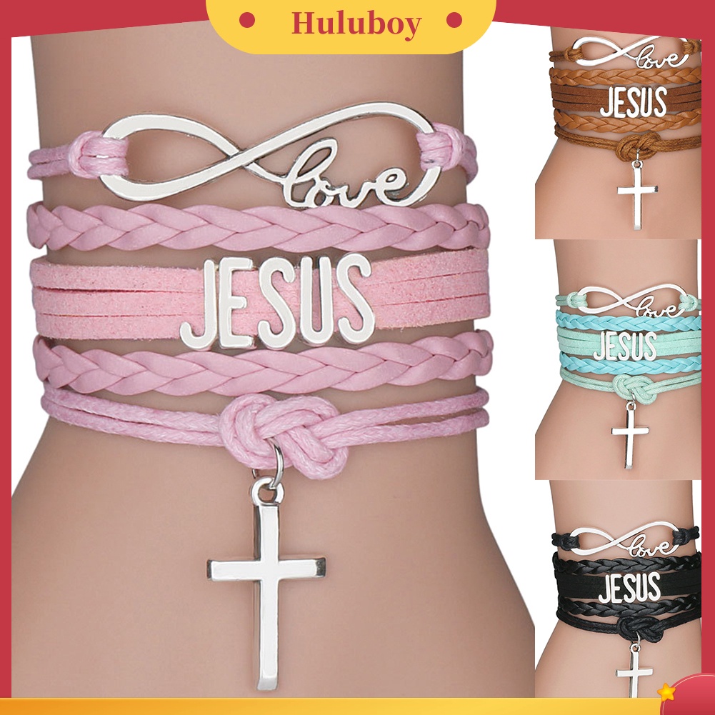 Hu Hu Hu Hu Hu Alat Bantu Pasang Kacamata♡ Infinity Gelang Tali Kepang Multilayer Dengan Charm Salib Yesus Love JESUS Untuk Priawanita