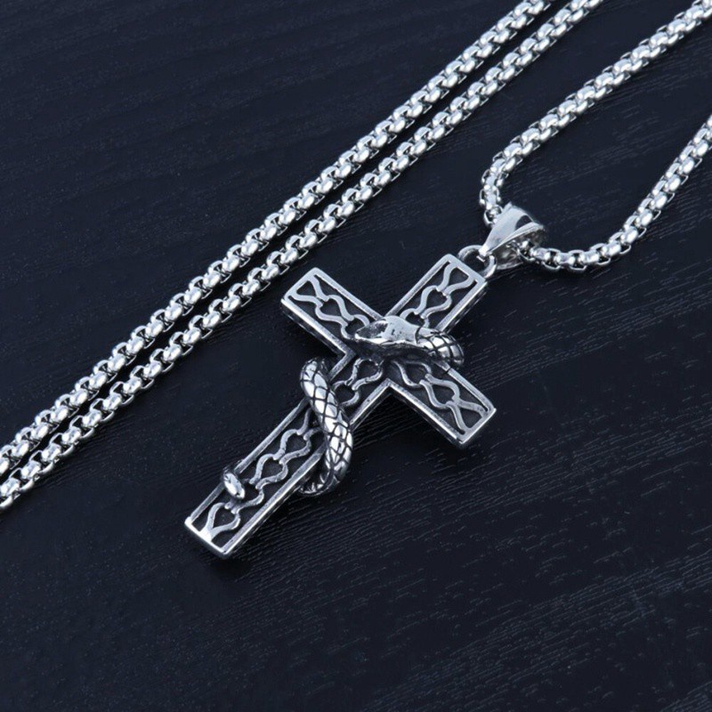 Punk Snake Cross Pendant Chain Necklace For Men Male Goth Jewelry Gift|Pendant Necklaces